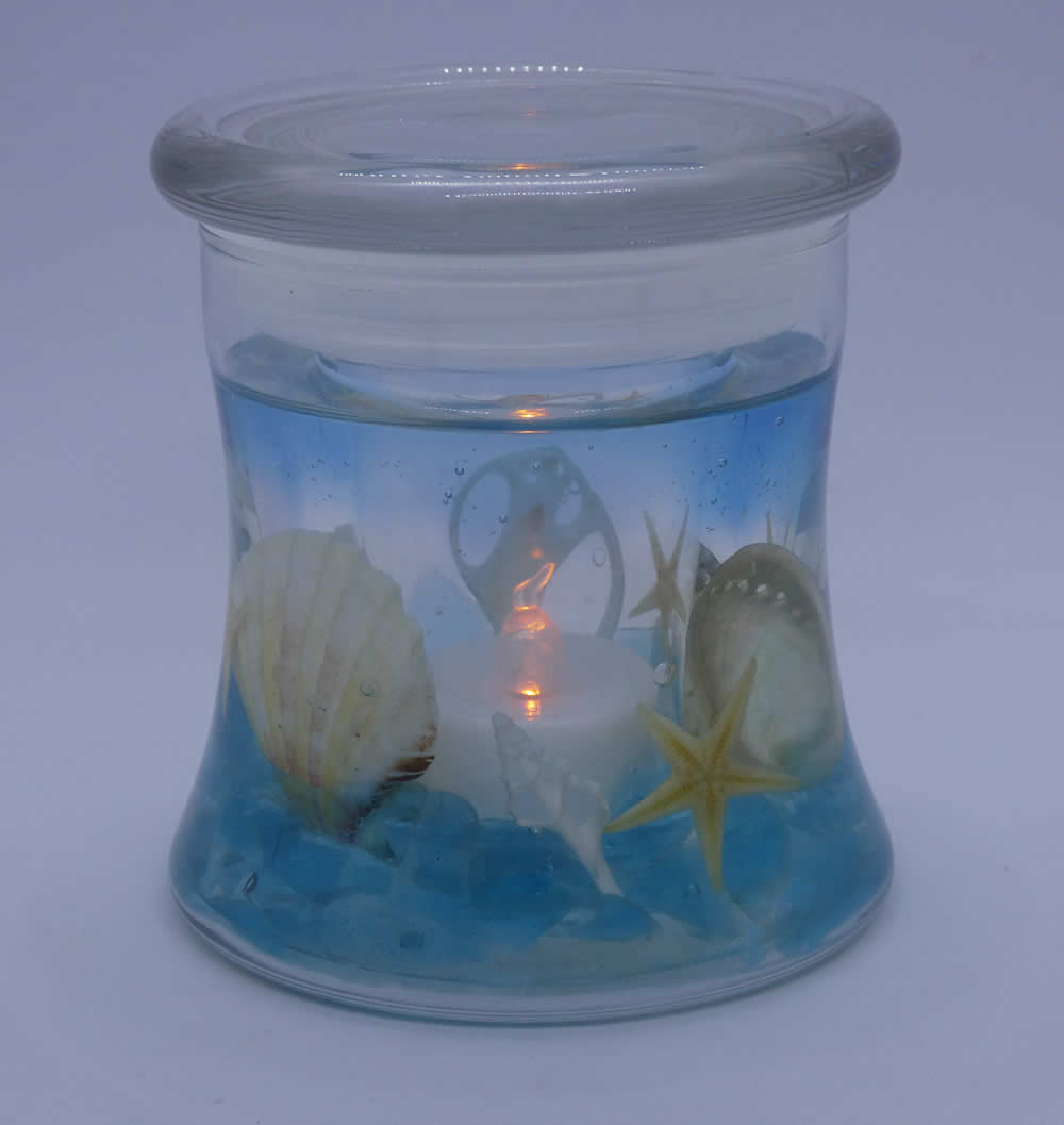 Sea Glass Seascape Hour Glass Flameless Forever Candle w/ LED