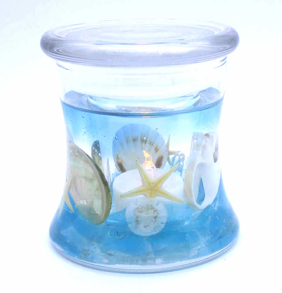 Sea Glass Seascape Hour Glass Flameless Forever Candle w/ LED