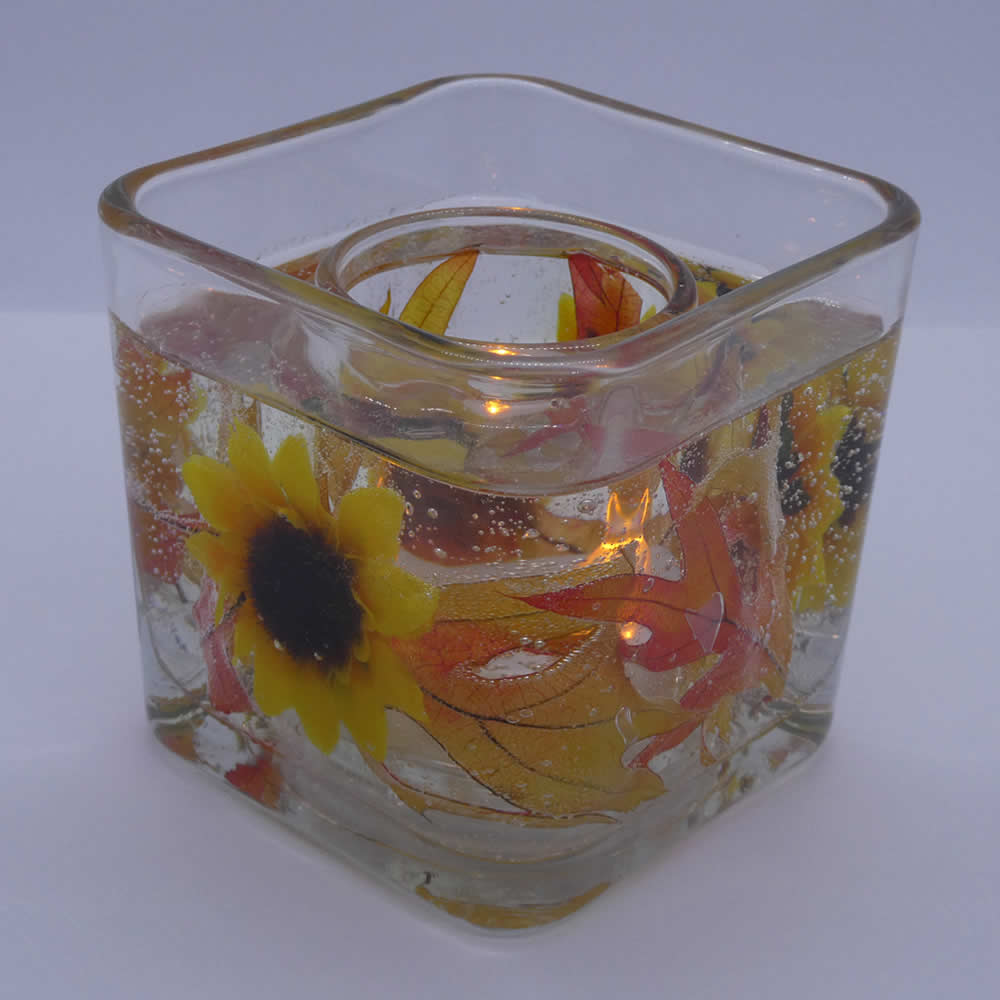 Flameless Fall Leaves Flameless Forever Gel Candle Glass Cube [639] : The Gel  Candle Co, Scented Gel Candles for Sale Retail and Wholesale