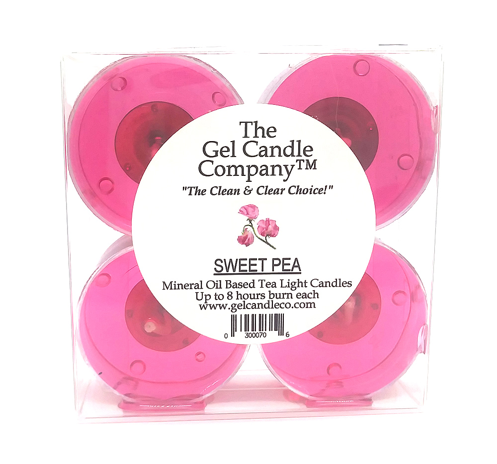 Sweet Pea Scented Gel Candle Tea Lights - 4 pk. - Click Image to Close