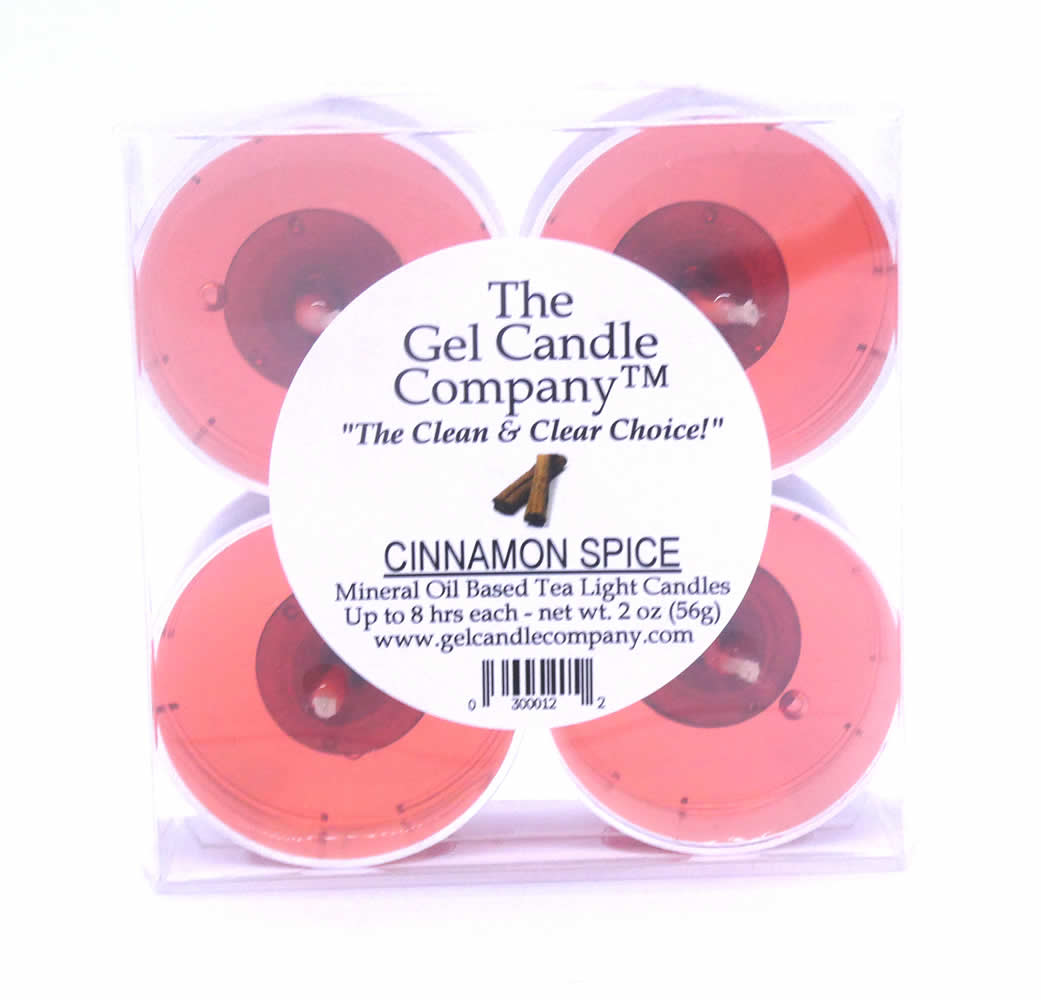 Cinnamon Spice Scented Gel Candle Tea Lights - 4 pk. - Click Image to Close