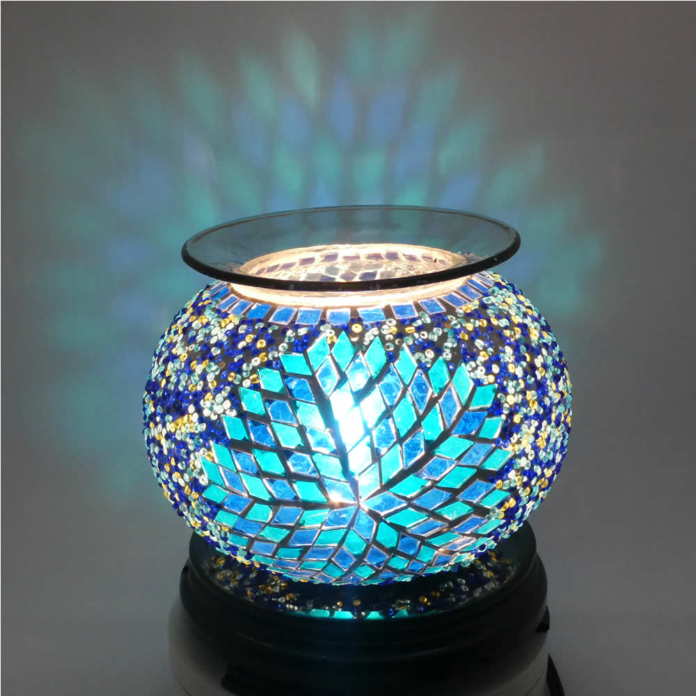 Elegant Cracked Glass Aroma Lamp Diffuser Warmer Blue Starburst - Click Image to Close