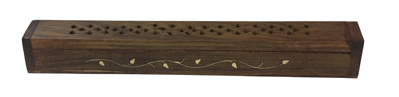 Leaves On Vine Wooden Incense Coffin Burner Built In Storage