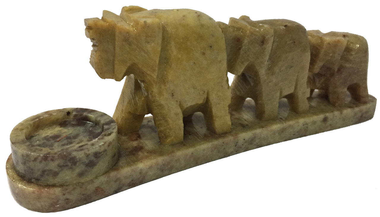3 Hand Carved Stone Elephants for Incense Sticks and Cones