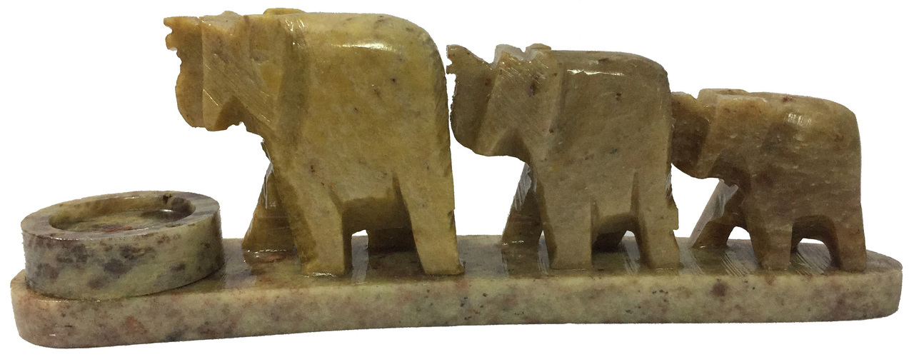 3 Hand Carved Stone Elephants for Incense Sticks and Cones
