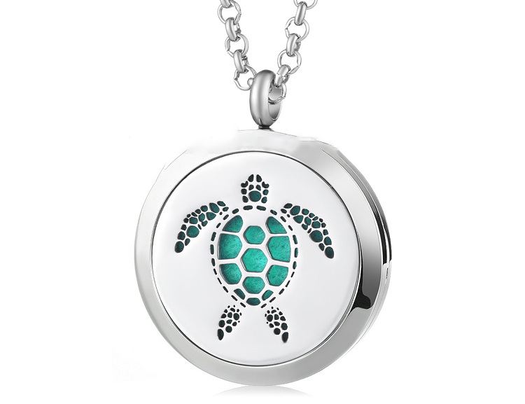 Sea Turtle Stainless Steel Locket Necklace Aroma Diffuser - Click Image to Close