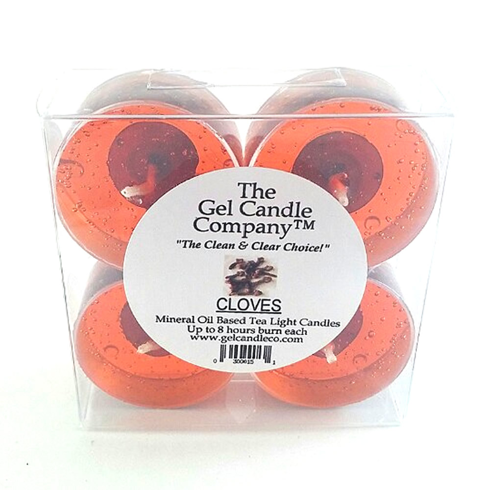 Cloves Scented Gel Candle Tea Lights - 4 pk. - Click Image to Close